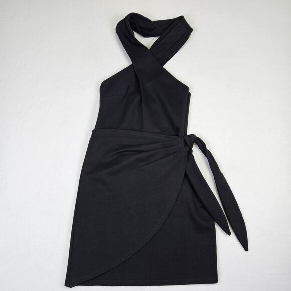 Lovers + Friend Corey Mini Wrap Dress Black Halter Cocktail Night Out Revolve XS - Picture 15 of 16